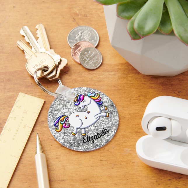 Silver Glitter Unicorn Keychain (Desk)