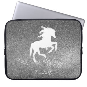 Silver Glitter Unicorn Laptop Sleeve