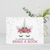 Silver Glitter Unicorn Princess Bring A Book Invitation (Standing Front)