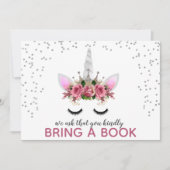 Silver Glitter Unicorn Princess Bring A Book Invitation (Front)