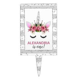 Silver Glitter Unicorn Princess Cake Topper