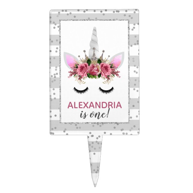 Silver Glitter Unicorn Princess Cake Topper (Front)