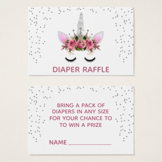 Silver Glitter Unicorn Princess Diaper Raffle (Front & Back)