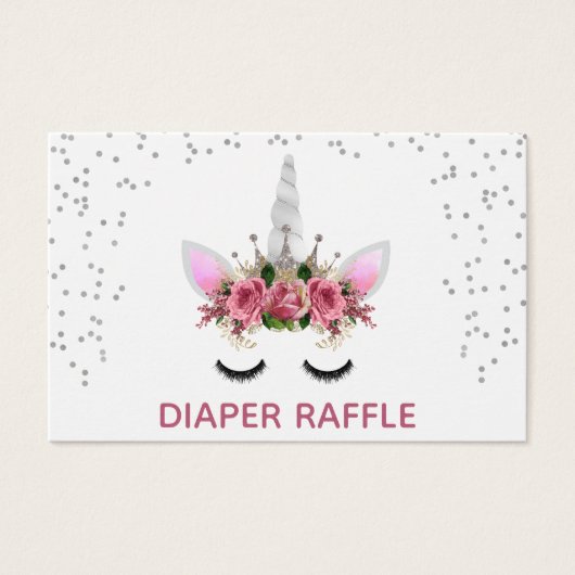 Silver Glitter Unicorn Princess Diaper Raffle (Front)