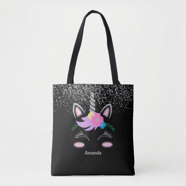 Silver Glitter Unicorn Tote Bag (Front)