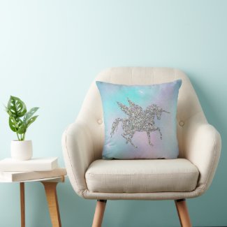 Silver Glitter Unicorns on Pastel