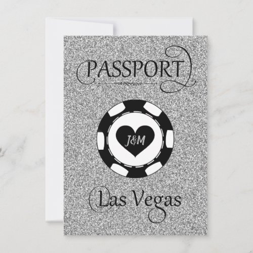Silver Glitter Vegas Passport Save the Date Card