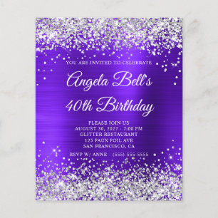 Silver Glitter Violet Indigo 40th Birthday Invite Flyer