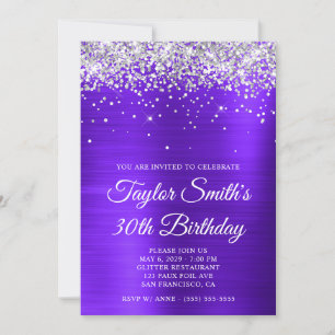 Silver Glitter Violet Purple 30th Birthday Invitation
