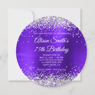 Silver Glitter Violet Purple Fancy 75th Birthday Invitation