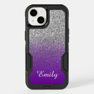 Silver Glitter Violet Purple Ombre Personalized OtterBox iPhone 14 Case