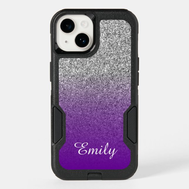 Silver Glitter Violet Purple Ombre Personalized Otterbox iPhone Case (Back)