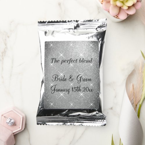 Silver glitter wedding coffee drink mix with quote