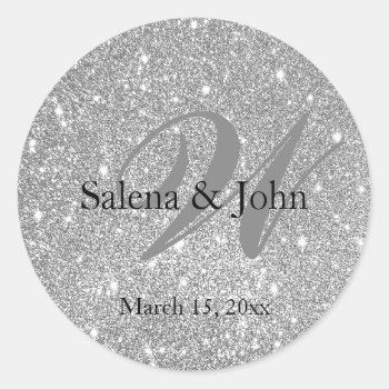 Silver Glitter Wedding Envelope Seal by Lilleaf at Zazzle