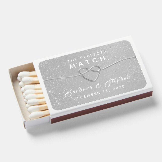 Silver Glitter Wedding Favor Matchboxes (Front Open)
