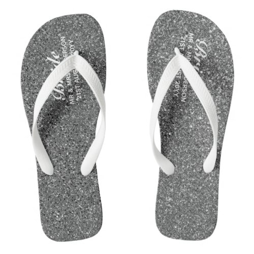 SILVER Glitter Wedding Flipflops BRIDE Beach