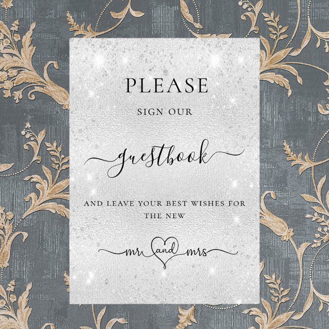 Silver glitter wedding guest book sign (Creator Uploaded)