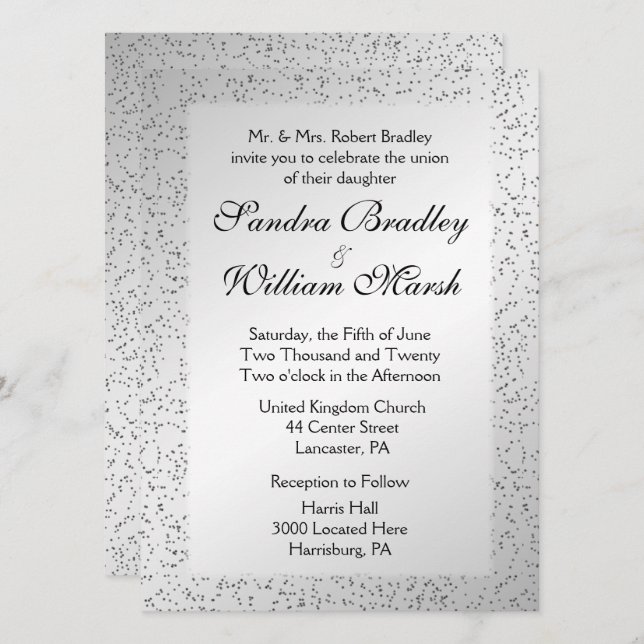 Silver Glitter Wedding Invitation (Front/Back)