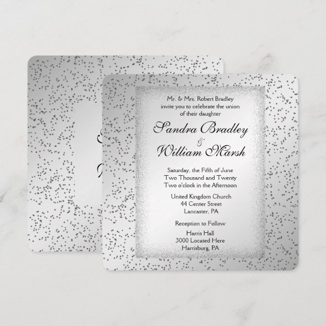 Silver Glitter Wedding Invitation (Front/Back)