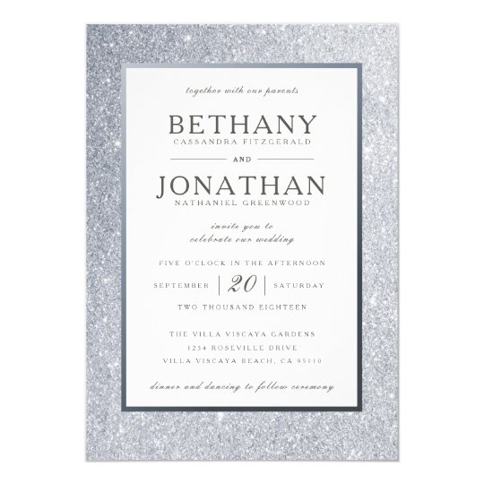 Silver Glitter Wedding Invitation Zazzle Silver Glitter Wedding Invitation
