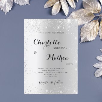 Silver Rattle Invitation Silver glitter wedding invitation | Zazzle