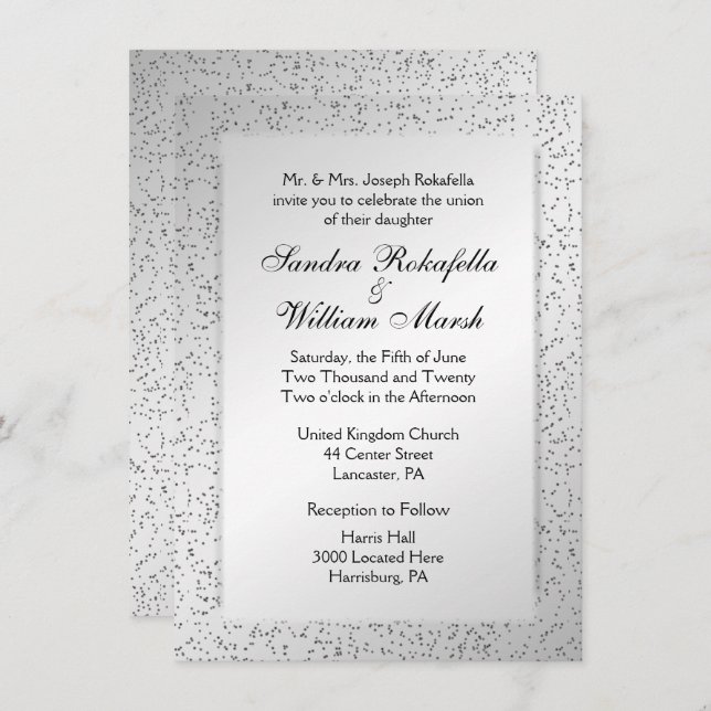 Silver Glitter Wedding Invitation (Front/Back)