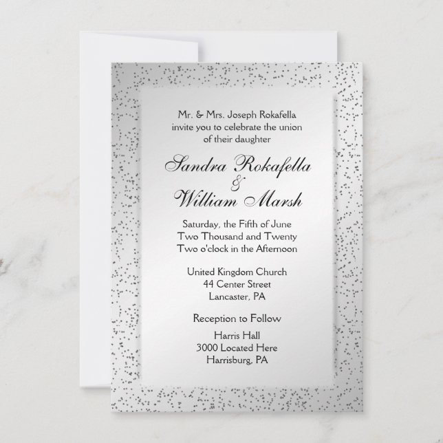 Silver Glitter Wedding Invitation (Front)