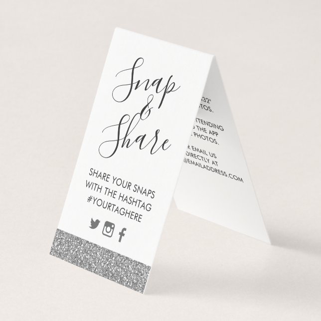 Silver Glitter Wedding Party Hashtag Sign Card (Front)