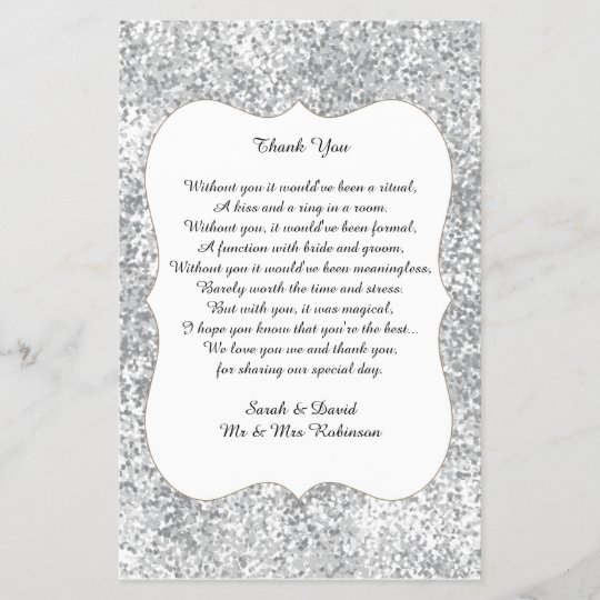 Silver Glitter Wedding Poem Thank You Favor Scroll Zazzle Com