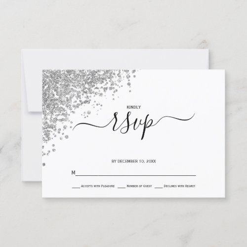 Silver Glitter Wedding RSVP Card