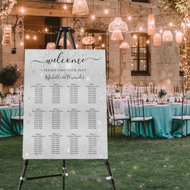 Silver glitter wedding seating chart foam board (Creator Uploaded)