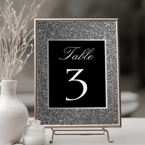 Silver Glitter Wedding Table Number