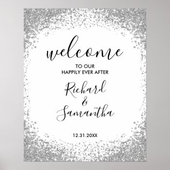Silver Glitter Wedding Welcome Sign by AllbyWanda at Zazzle