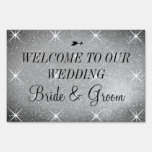 Silver glitter wedding welcome yard sign
