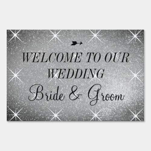 Silver glitter wedding welcome yard sign
