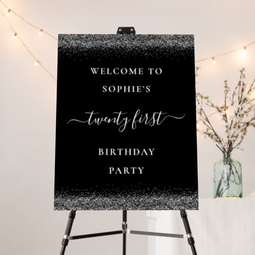 Silver Glitter Welcome 21st Birthday Party Black Foam Board