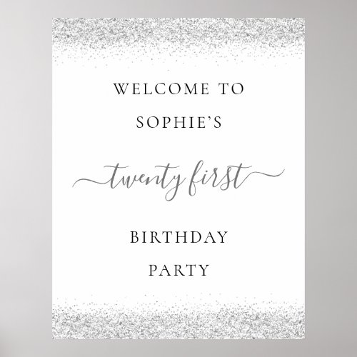 Silver Glitter Welcome 21st Party  Poster