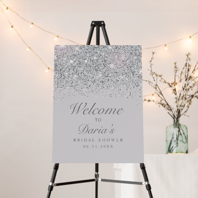 Silver Glitter Welcome Sign (In Situ (Stand))