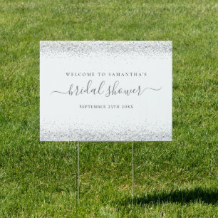 Silver Glitter Welcome to Bridal Shower Name Date Sign