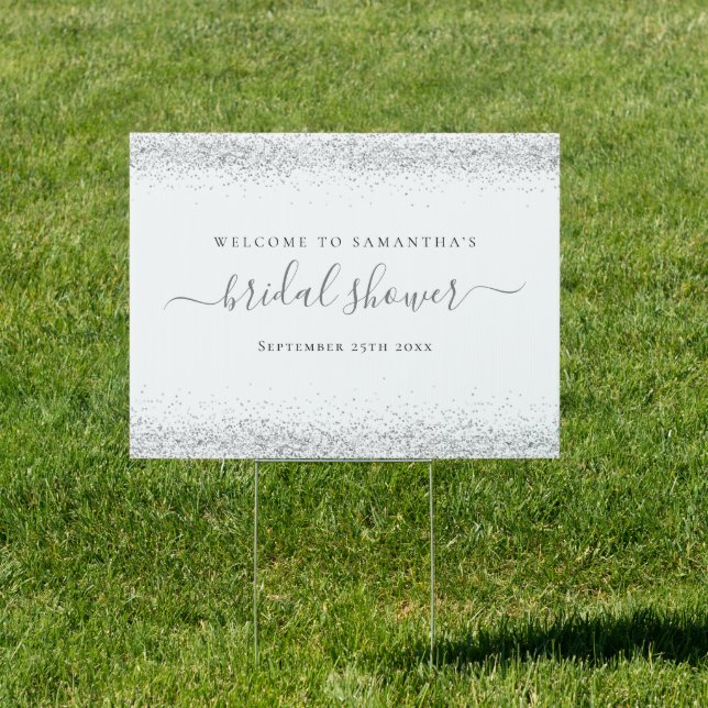 Silver Glitter Welcome to Bridal Shower Name Date  Sign (Insitu)