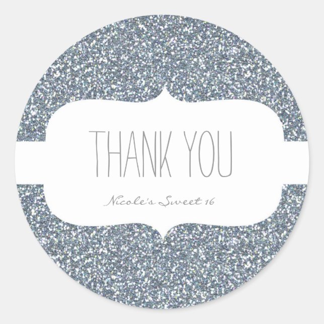 Silver Glitter White Birthday Party Favor Sticker (Front)