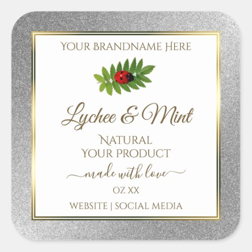 Silver Glitter White Product Labels Ladybug Leaf