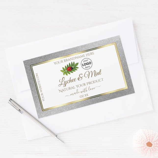 Silver Glitter White Product Labels Ladybug Logo (Envelope)