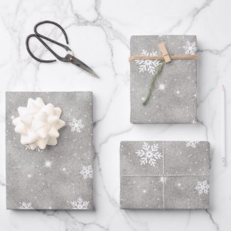 Silver Glitter White Stars and Snowflakes Pattern