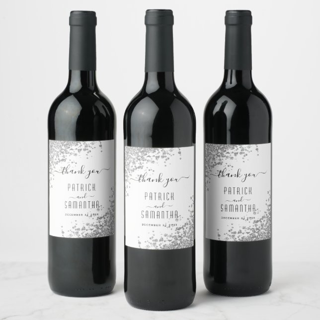 Silver Glitter Wine & Sparkling Wine Labels (Bottles)