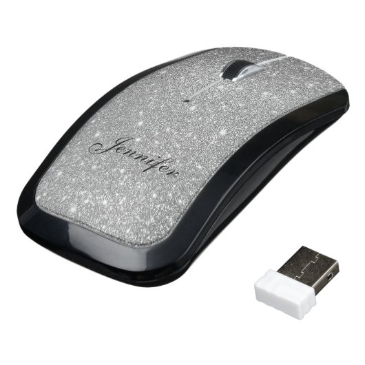 Silver Glitter Wireless Computer Mouse (Angled)