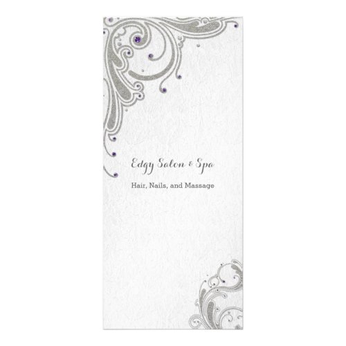 Silver glitter with purple jewels design spa salon rack card