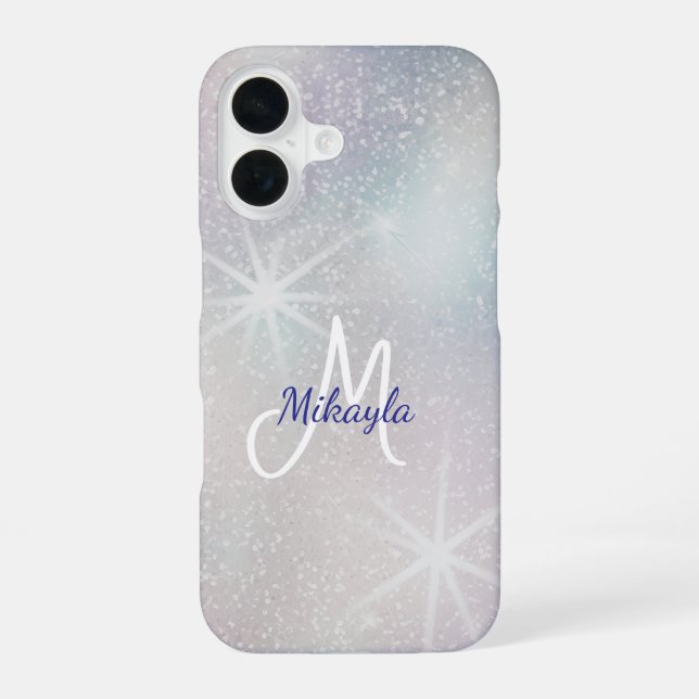 Silver Glitter with Stars iPhone Case (Back)
