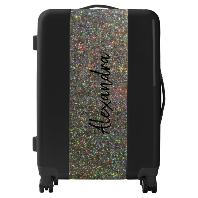 Silver Glitter & Your Name - Black Luggage (Front)
