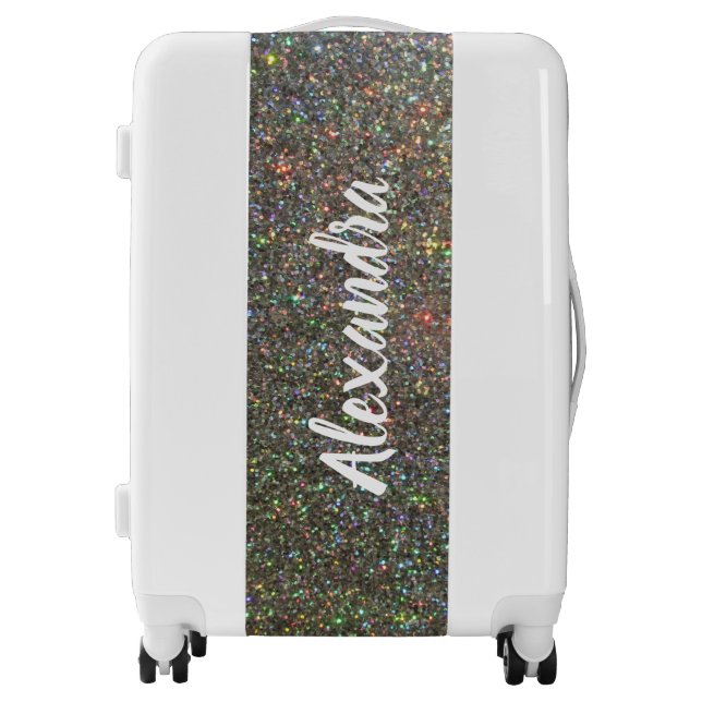 Silver Glitter & Your Name Luggage (Front)